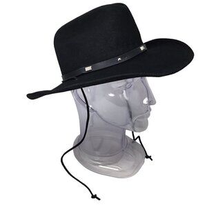 Sheplers Black 100% Wool Felt Cowboy Hat Western Sz M Cord Leather Hatband 5923